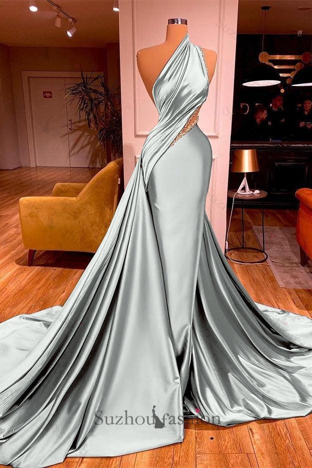 One Shoulder Prom Dress Mermaid Evening Formal Dress with Train