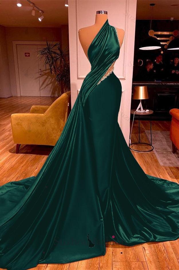 One Shoulder Prom Dress Mermaid Evening Formal Dress with Train