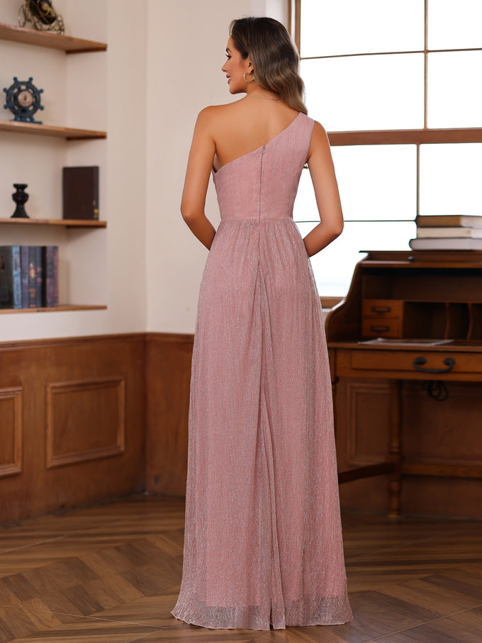 One Shoulder Ruffled Long A Line Mother of the Bride Dress