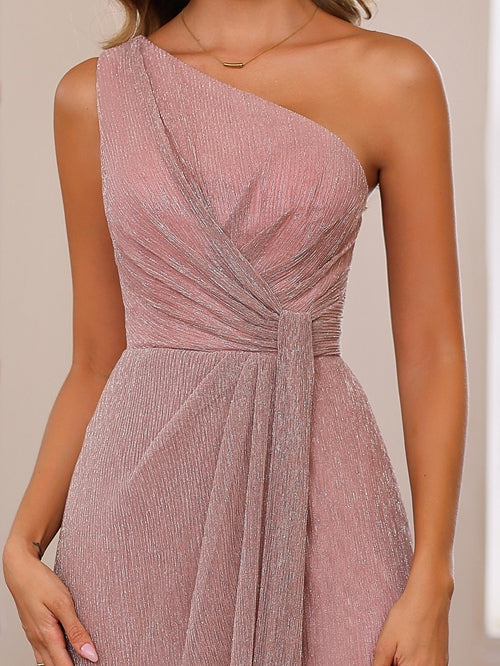 One Shoulder Ruffled Long A Line Mother of the Bride Dress