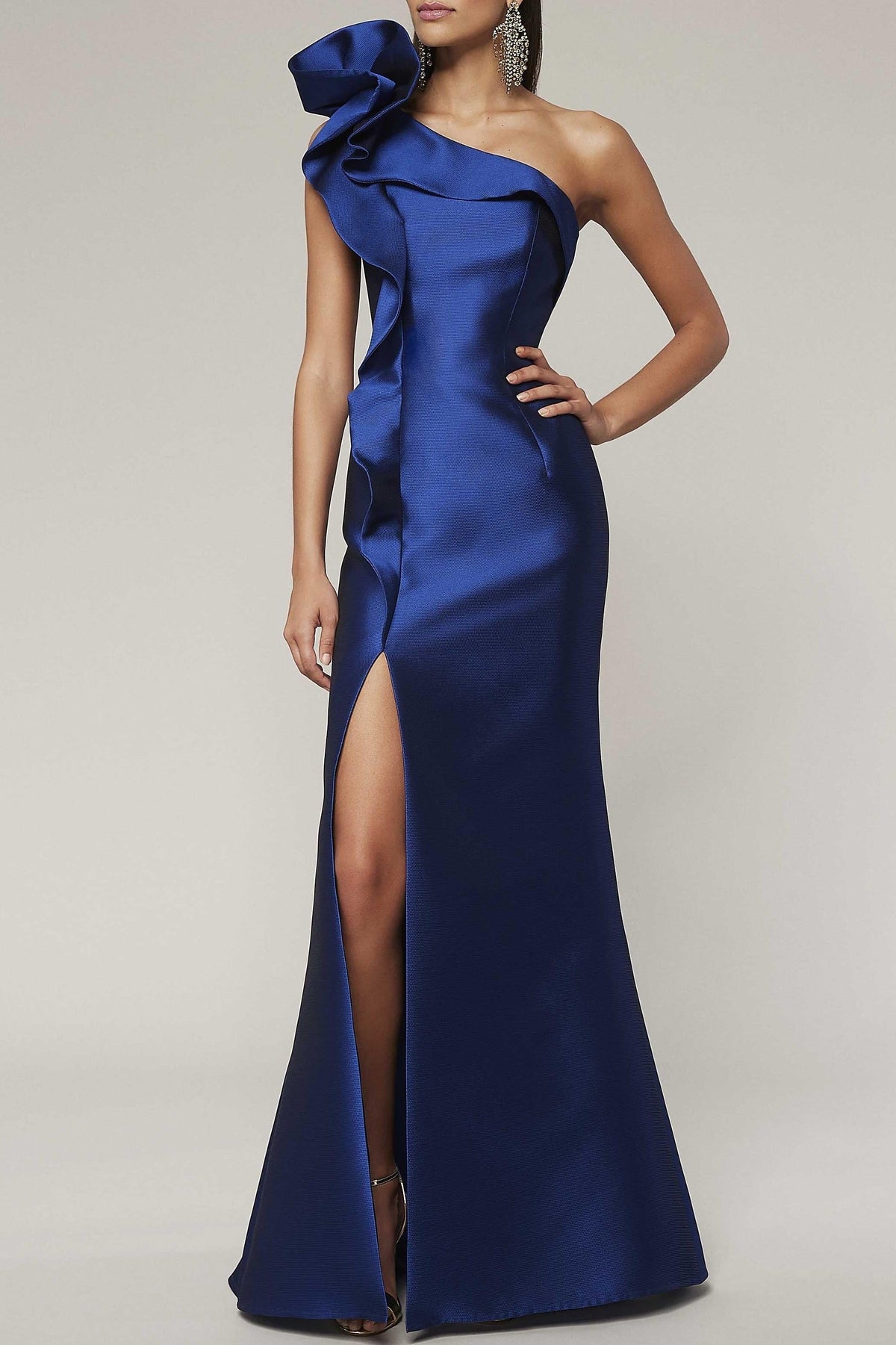 One Shoulder Sleeveless A Line Long Mother of the Bride Dress with Side Split