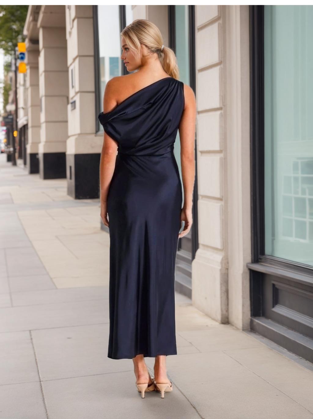 One Shoulder Sleeveless Ankle Length Ruffled Mother of the Bride Sheath Dress