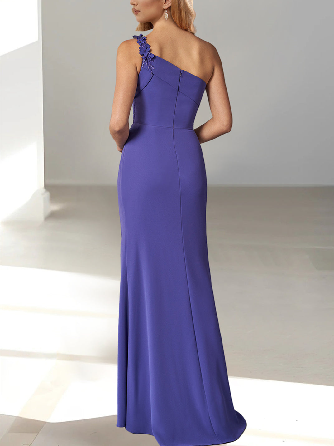 One Shoulder Sleeveless Long Sheath Column Gown for the Mother of the Bride with Beaded Details