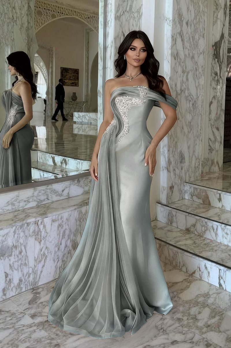 One Shoulder Sleeveless Long Mermaid Evening Formal Dress With Beadings
