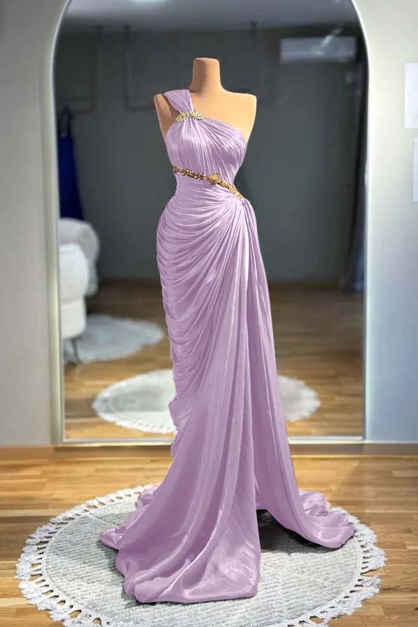 One Shoulder Sleeveless Long Mermaid Evening Formal Dress With Pleated