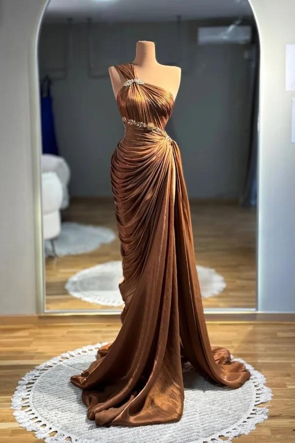 One Shoulder Sleeveless Long Mermaid Evening Formal Dress With Pleated