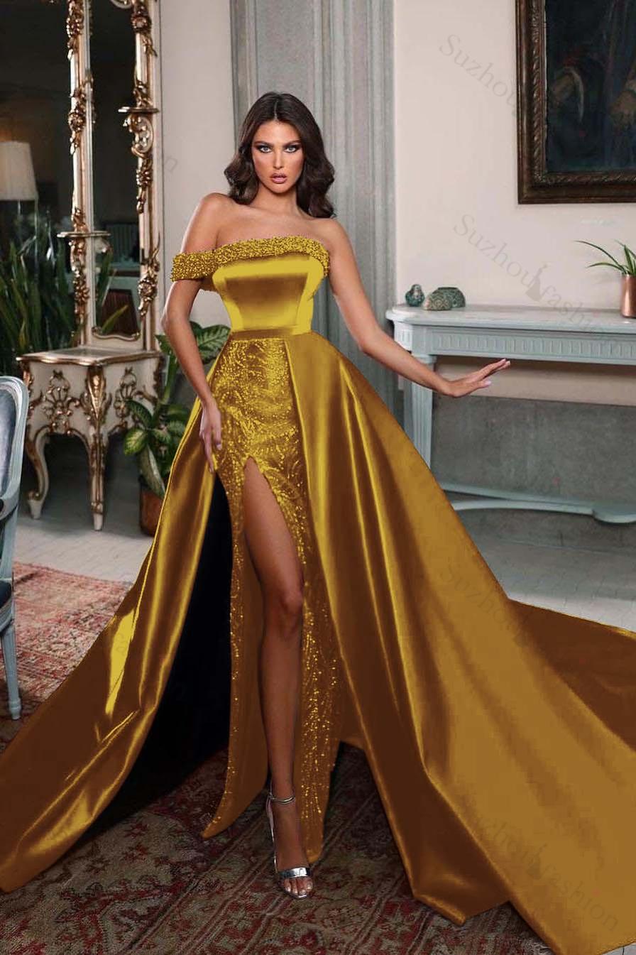 One Shoulder Sleeveless Long Split Evening Formal Dress With Pleated Beading