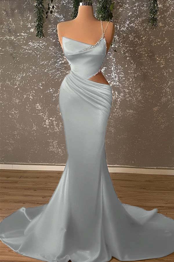 One Shoulder Sleeveless Mermaid Evening Formal Dress With Beading Pleated
