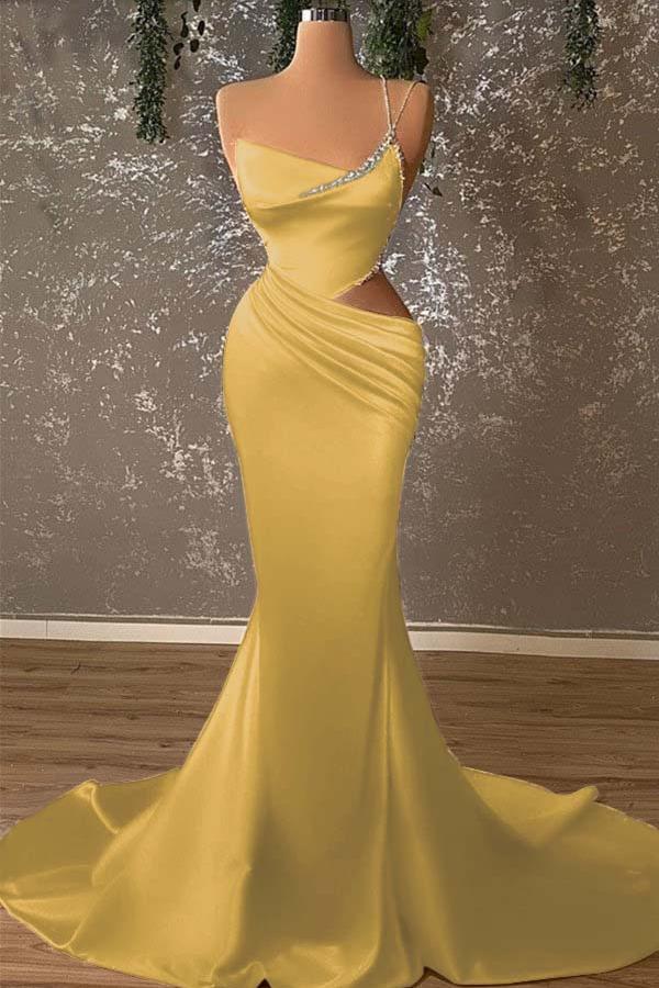 One Shoulder Sleeveless Mermaid Evening Formal Dress With Beading Pleated