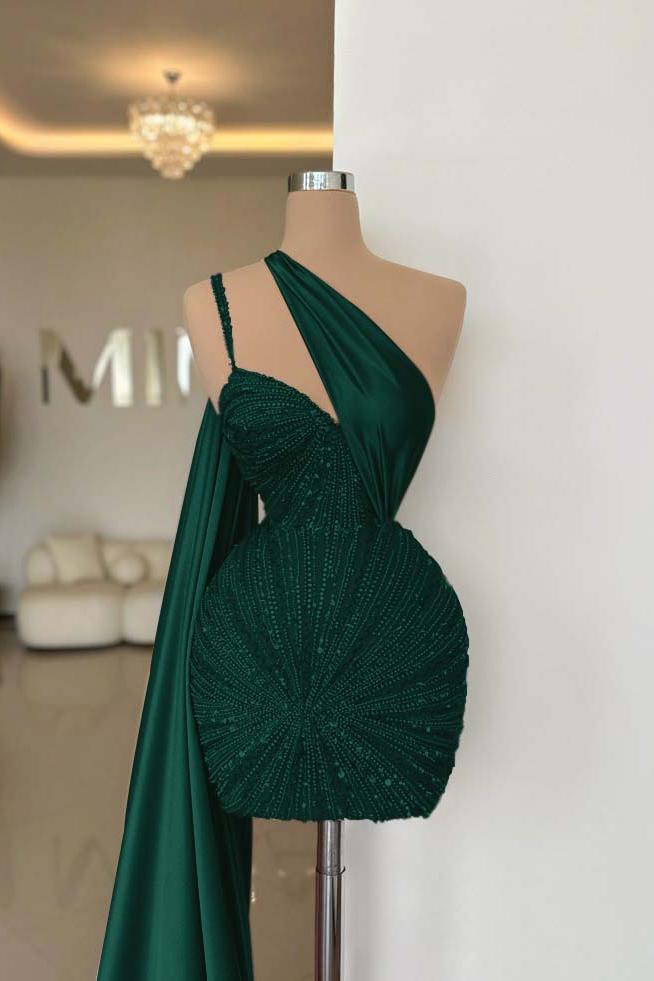 One Shoulder Sleeveless Short Homecoming Dress With Beading