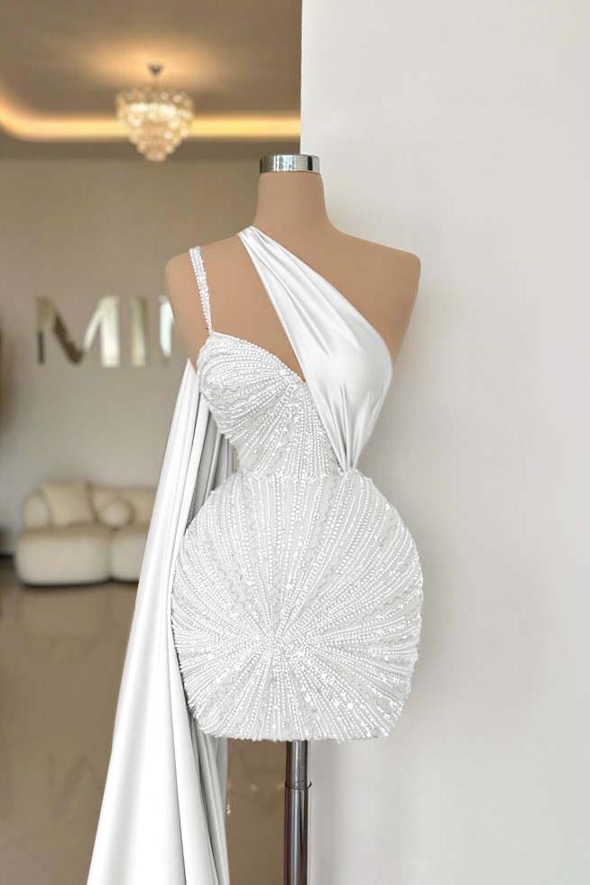 One Shoulder Sleeveless Short Homecoming Dress With Beading