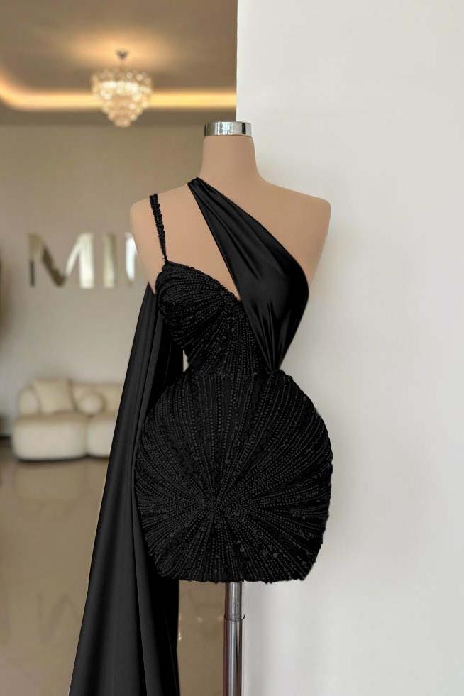 One Shoulder Sleeveless Short Homecoming Dress With Beading