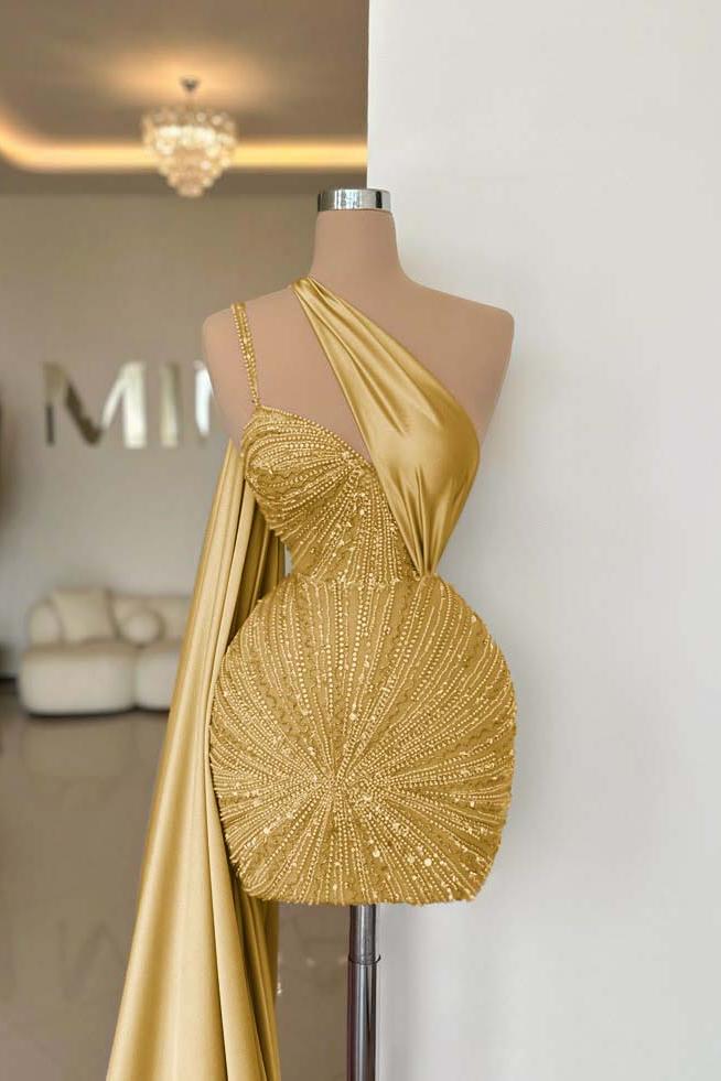 One Shoulder Sleeveless Short Homecoming Dress With Beading