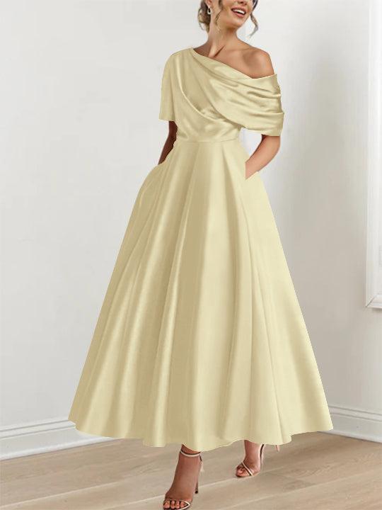 One shoulder A line Dress with Ruffles for the Mother of the Bride