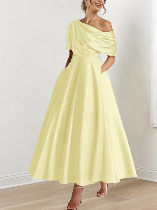 One shoulder A line Dress with Ruffles for the Mother of the Bride