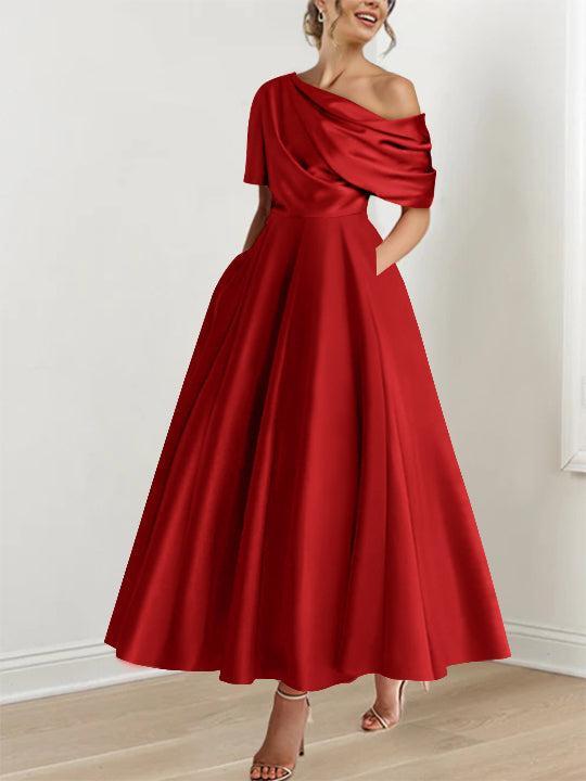 One shoulder A line Dress with Ruffles for the Mother of the Bride