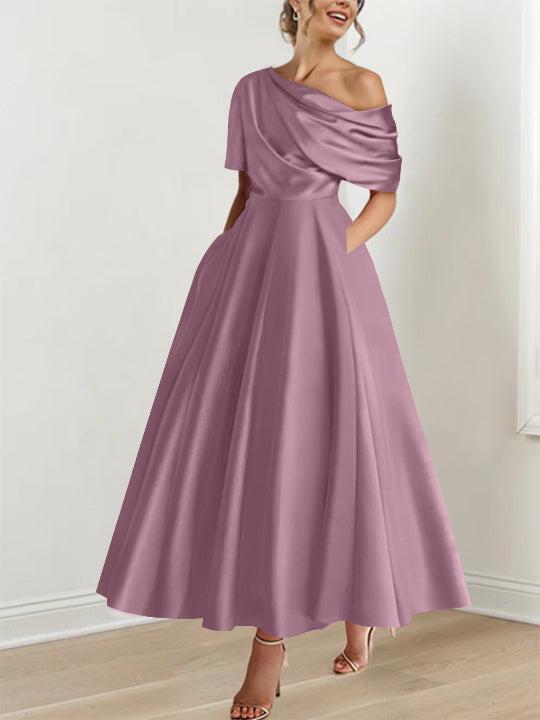 One shoulder A line Dress with Ruffles for the Mother of the Bride