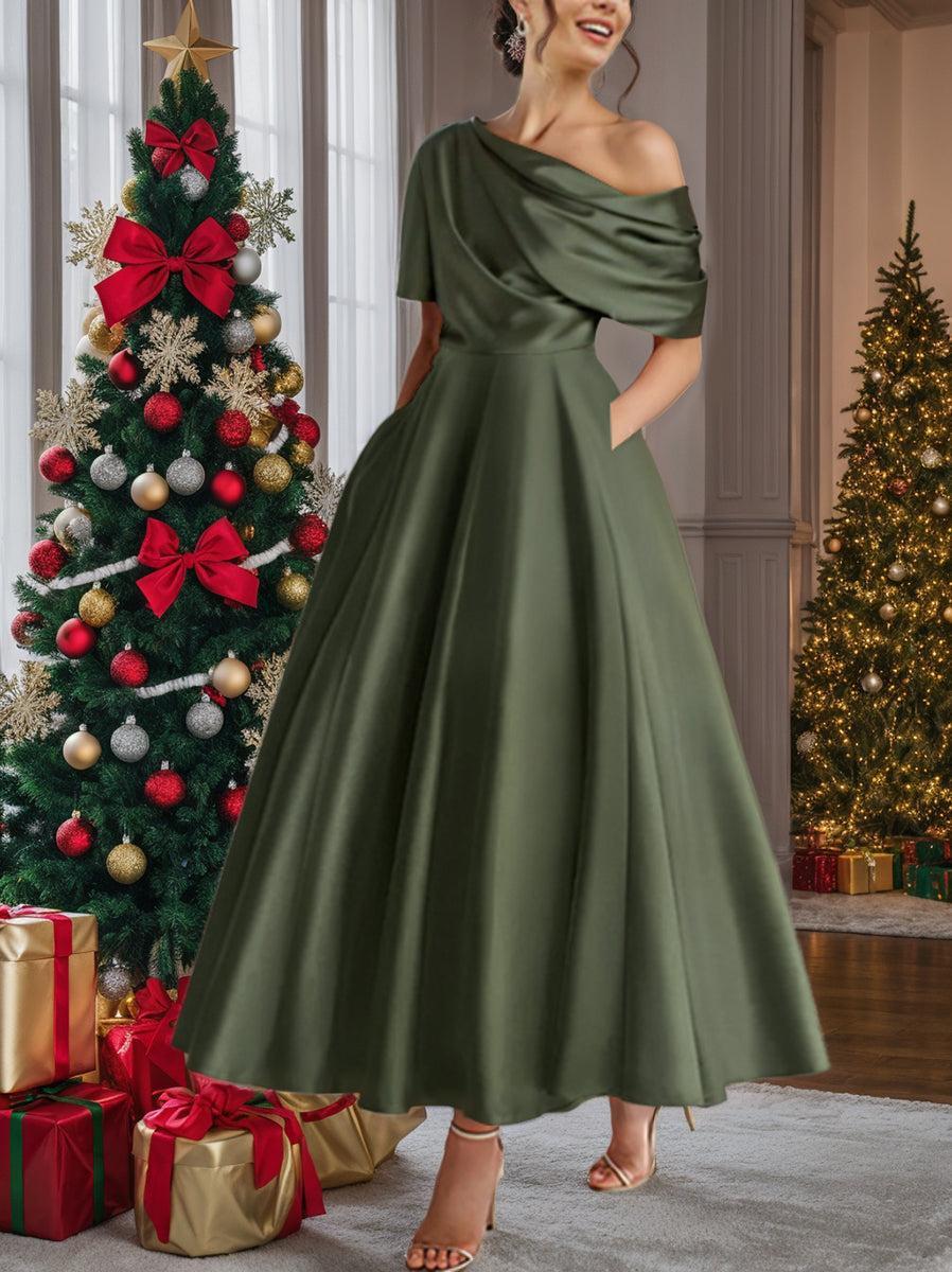 One shoulder A line Dress with Ruffles for the Mother of the Bride