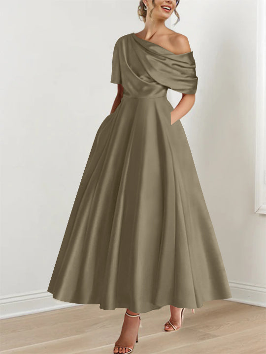 One shoulder A line Dress with Ruffles for the Mother of the Bride