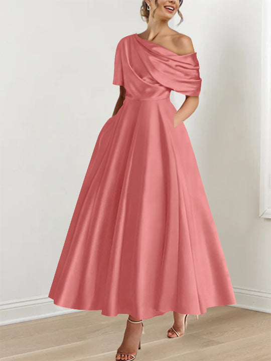 One shoulder A line Dress with Ruffles for the Mother of the Bride
