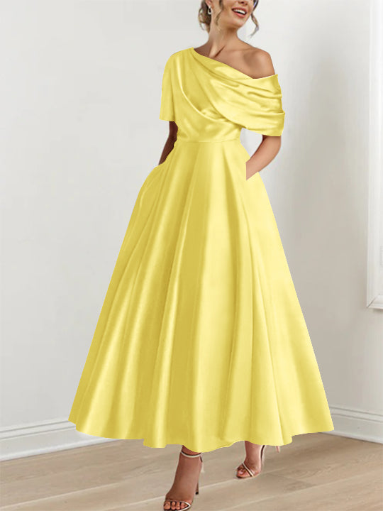 One shoulder A line Dress with Ruffles for the Mother of the Bride
