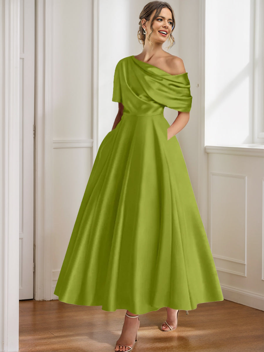 One shoulder A line Dress with Ruffles for the Mother of the Bride