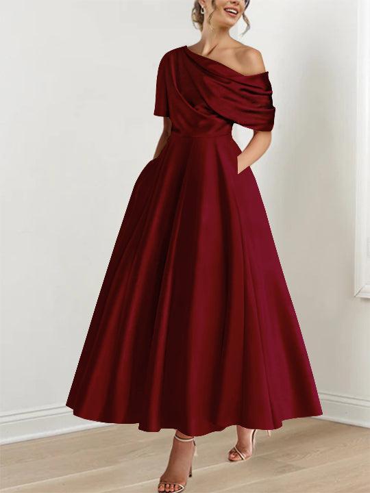 One shoulder A line Dress with Ruffles for the Mother of the Bride