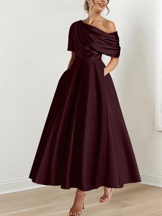 One shoulder A line Dress with Ruffles for the Mother of the Bride