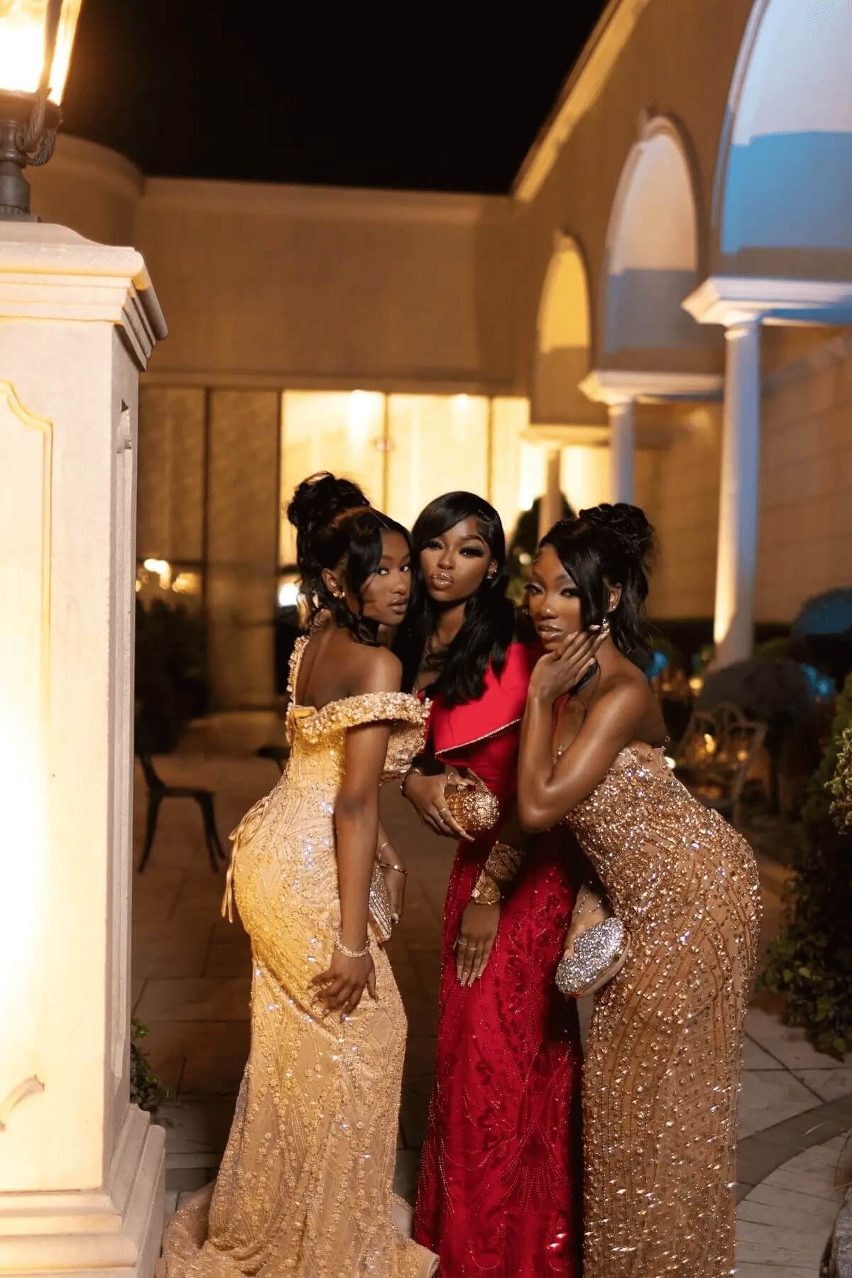 One Shoulder Long Sleeve Prom Dress Gold Beaded Formal Evening Dress
