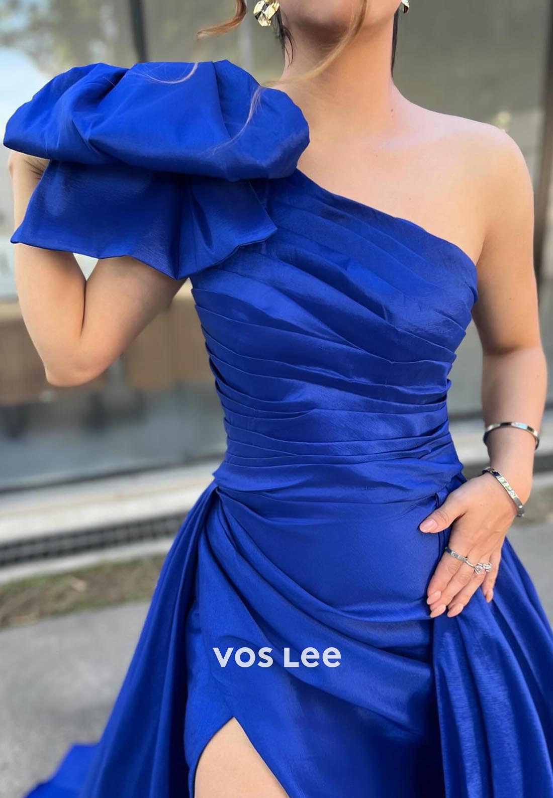 Gorgeous & Charming  Royal Blue Pleats One Shoulder  Bowknot Prom Dresses