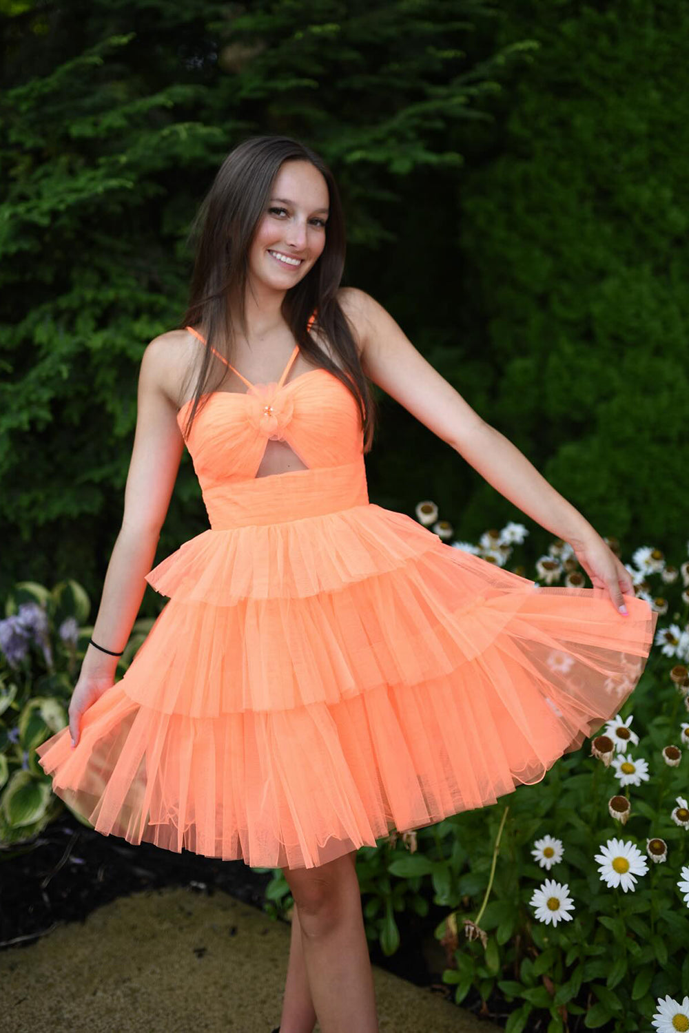 Orange Homecoming Dresses Halter Ruffled A-Line Short Cocktail Dresses