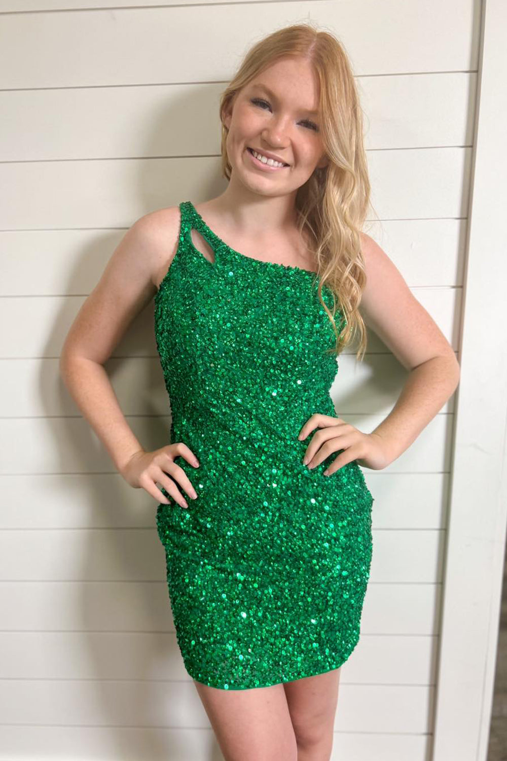 Orange Homecoming Dresses Open Back One Shoulder Sequin Tight Prom Dress