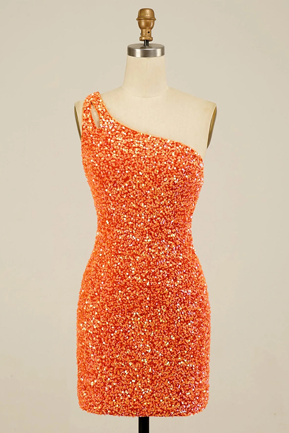 Orange Homecoming Dresses Open Back One Shoulder Sequin Tight Prom Dress