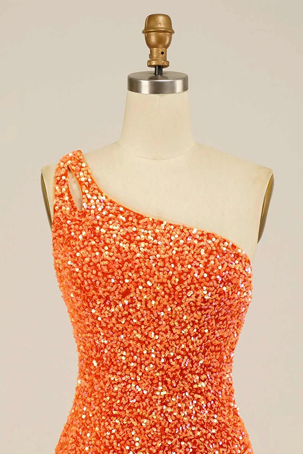 Orange Homecoming Dresses Open Back One Shoulder Sequin Tight Prom Dress