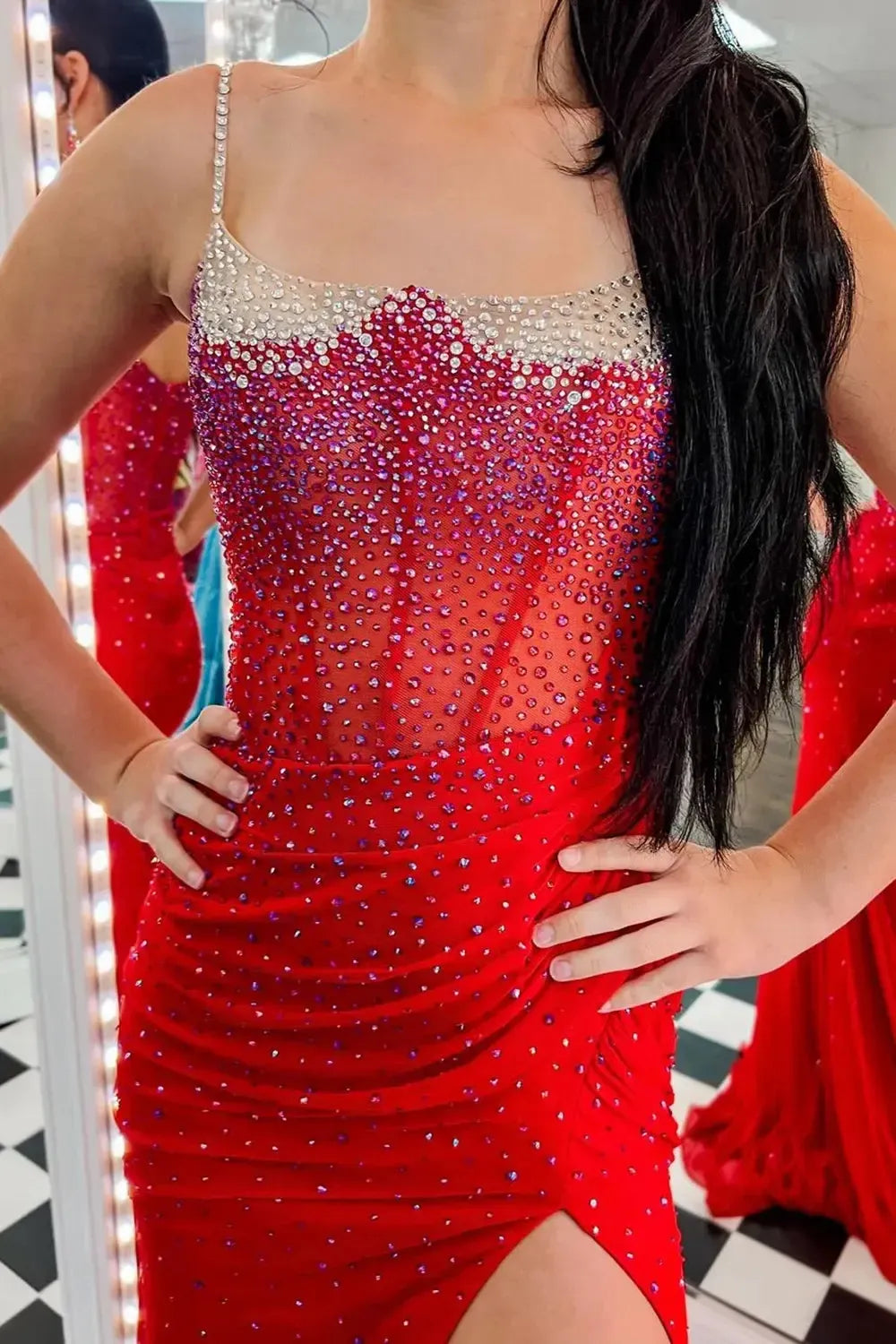 Mermaid Black Prom Dress Spaghetti Straps Corset Long Formal Dress With Slit