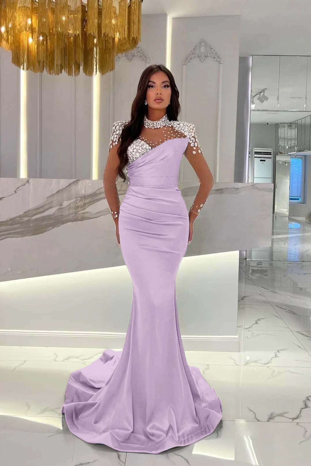 Orange Prom Dress Mermaid High Neck Formal Dress With Sleeves