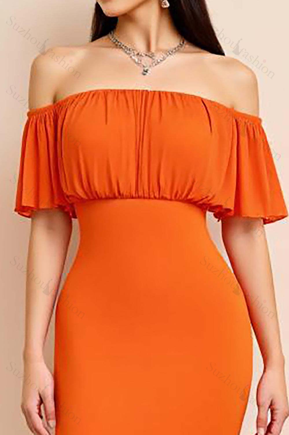 Orange Prom Dress Off The Shoulder Sheath Long Formal Dress