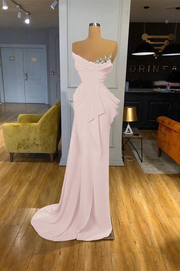 Orange Prom Dress Sequined Mermaid Online Strapless Pleated Evening Formal Dress