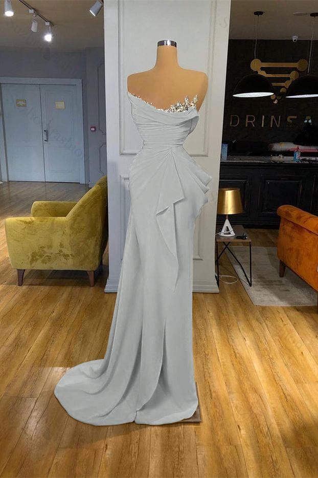 Orange Prom Dress Sequined Mermaid Online Strapless Pleated Evening Formal Dress