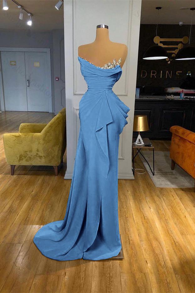 Orange Prom Dress Sequined Mermaid Online Strapless Pleated Evening Formal Dress