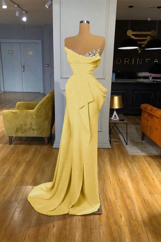 Orange Prom Dress Sequined Mermaid Online Strapless Pleated Evening Formal Dress