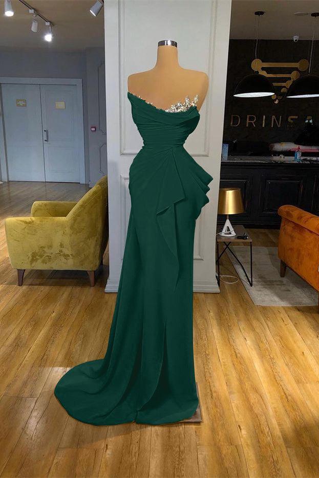 Orange Prom Dress Sequined Mermaid Online Strapless Pleated Evening Formal Dress