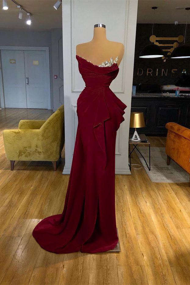 Orange Prom Dress Sequined Mermaid Online Strapless Pleated Evening Formal Dress