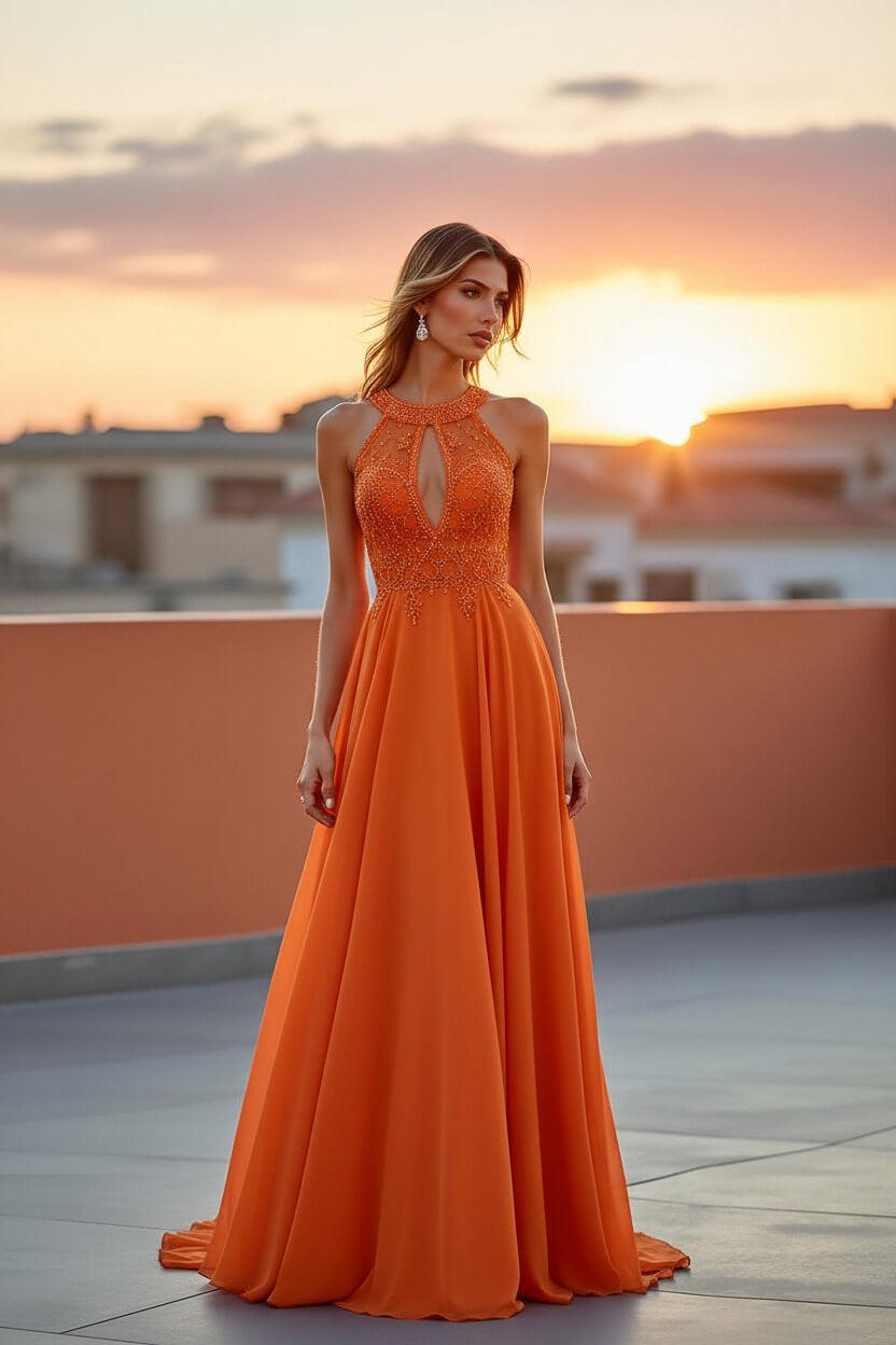 Beaded Navy Wedding Guest Dress Halter Long Formal Dress With Embroideries