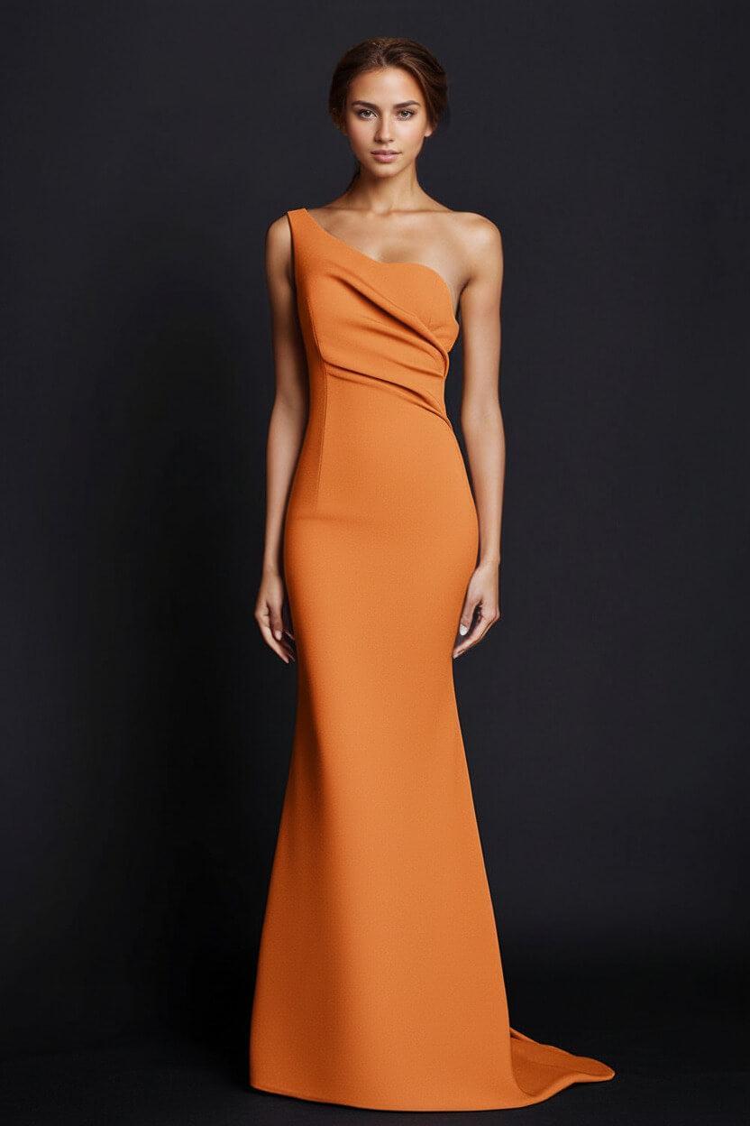 One Shoulder Khaki Wedding Guest Dress Mermaid Long Formal Dress