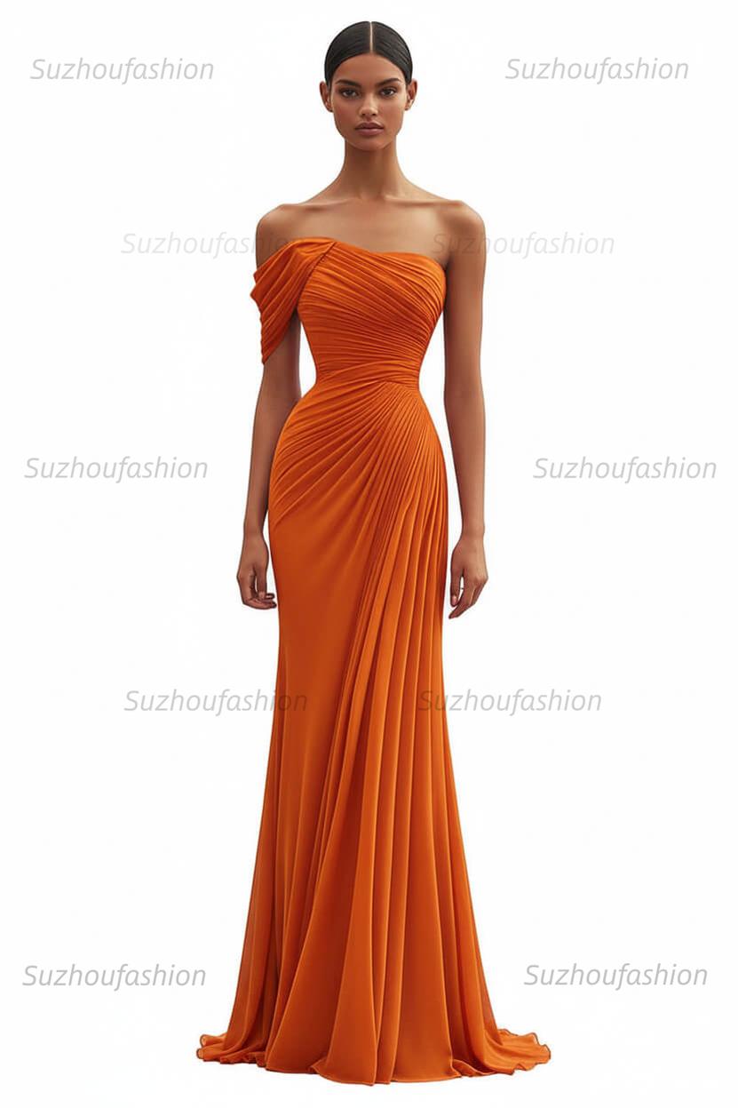 One Shoulder Ruched Mermaid Dark Green Wedding Guest Dress Long Formal Dress