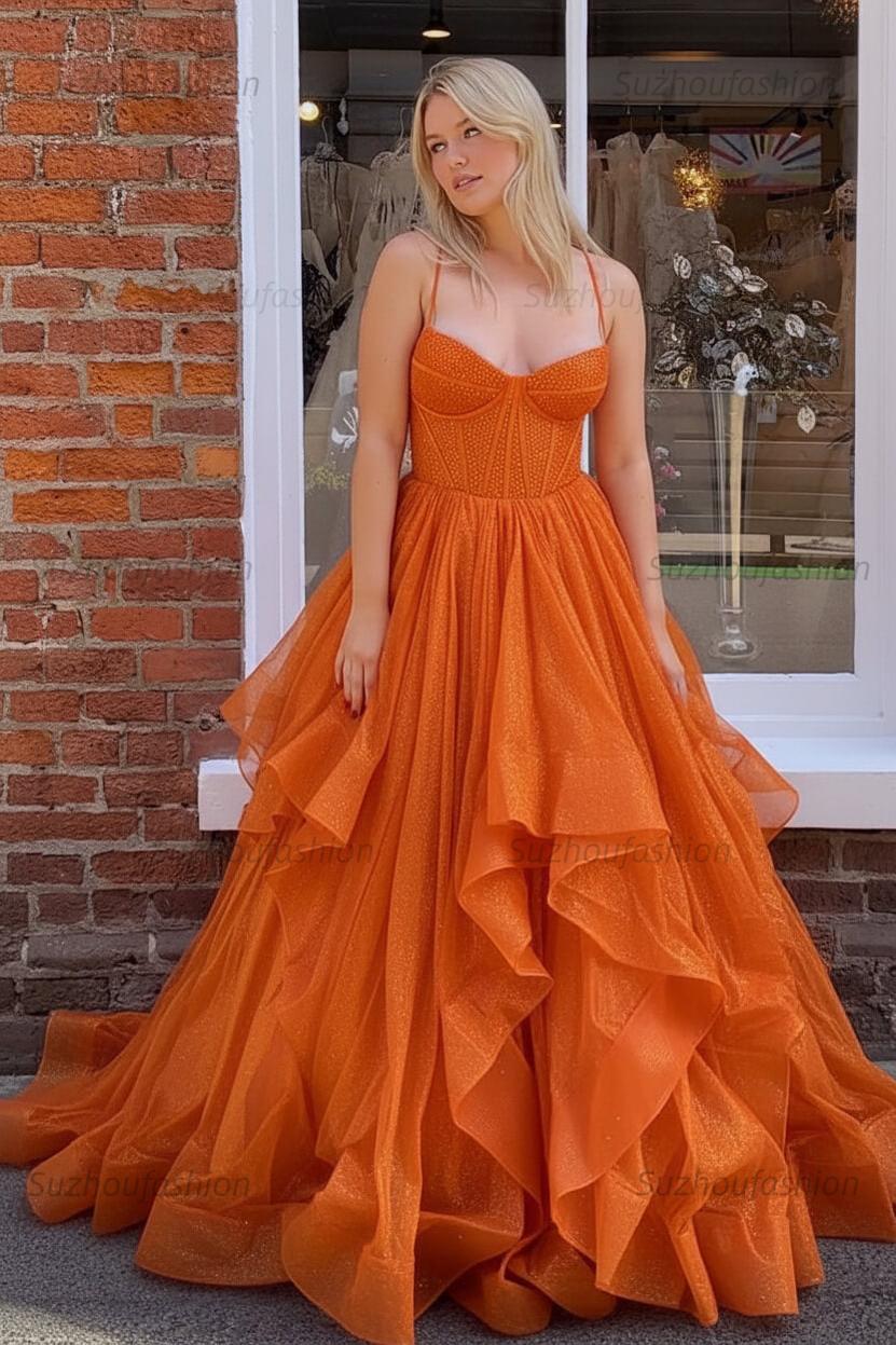 Dark Green A Line Long Corset Prom Dress With Ruffles