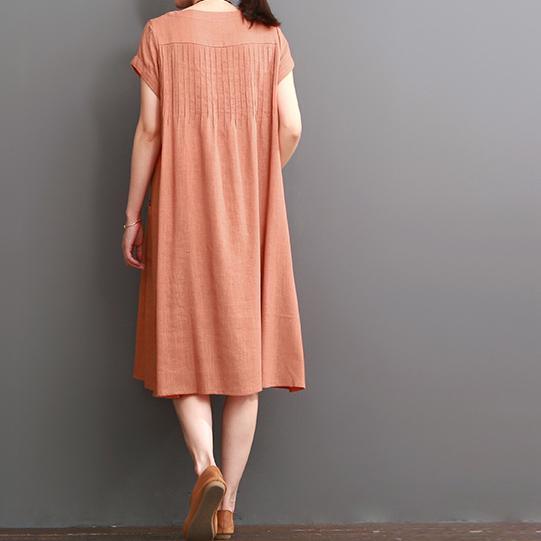Orange cotton dresses summer short sleeve maxi dress