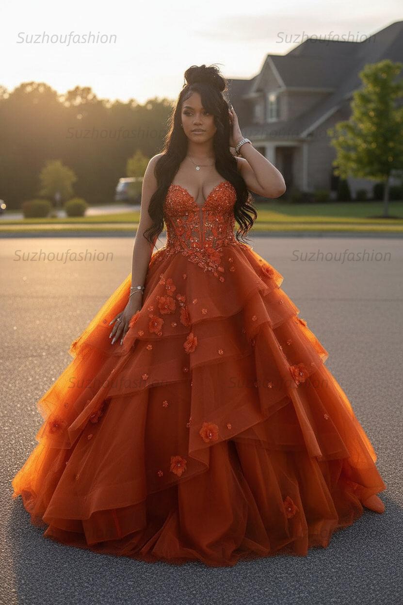 Sage Prom Dress Floral Tiered Ruffles A-Line Sweetheart Corset Long Formal Dress