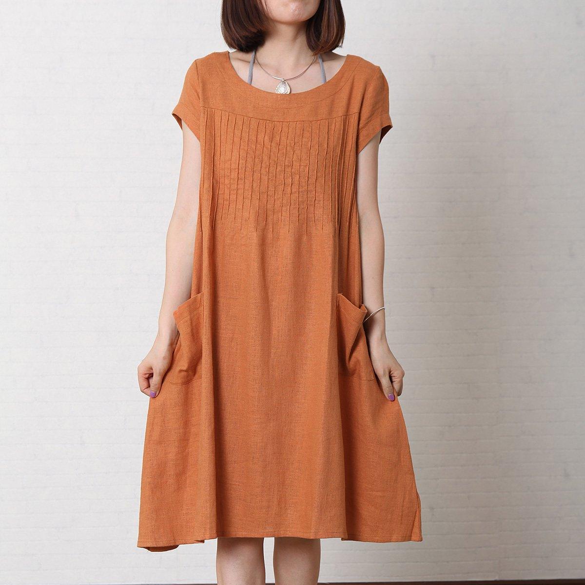 Orange linen dress plus size summer maxi dress cotton sundress